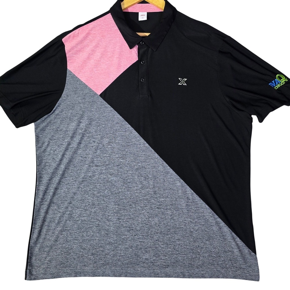 JDX Mens XXL Golf Polo Shirt Black Gray Pink Colorblock Short Sleeve Performance